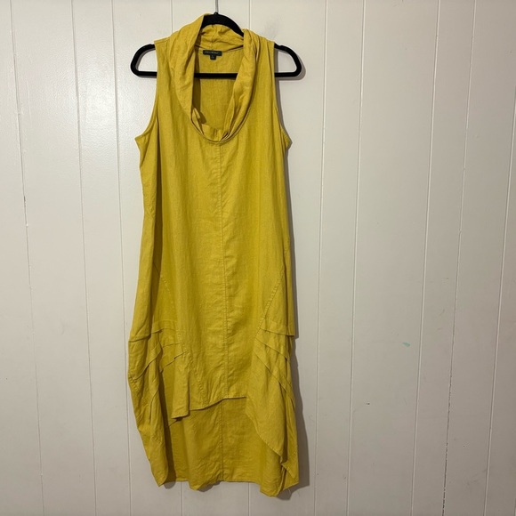 For Cynthia Rowley Linen Blend Dress Womens High Low Boho Yellow Size L - Picture 2 of 5
